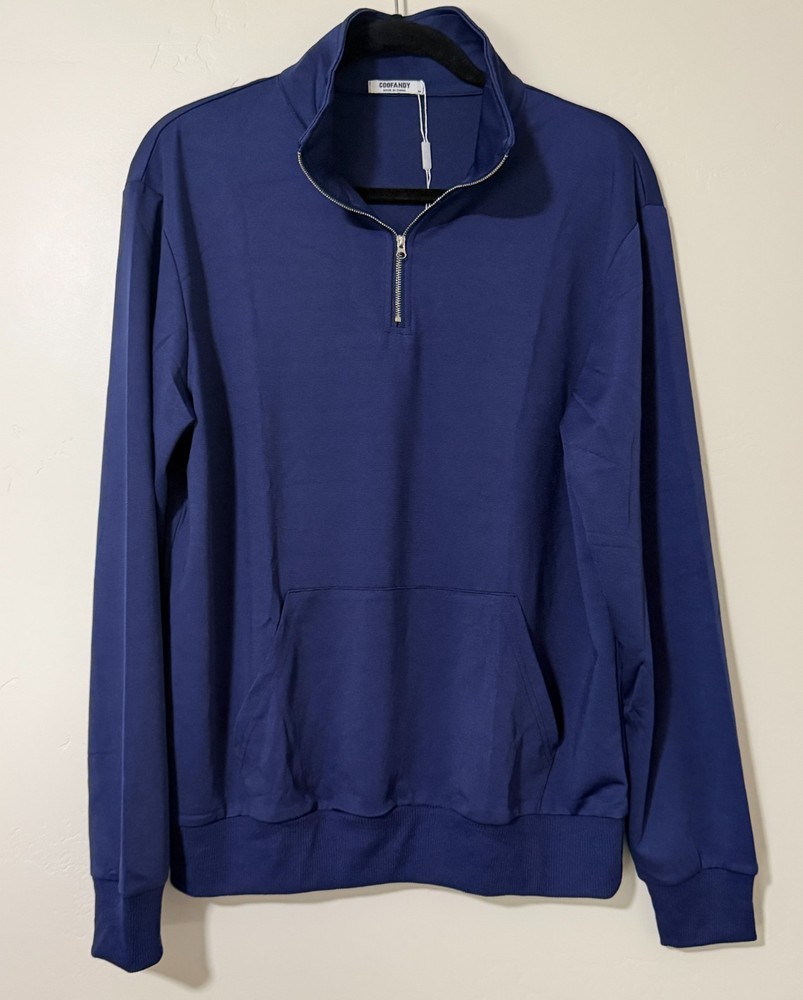 Coofandy 1/4 Zip Pullover Polyester Spandex Mock Neck-Men’s M-Navy Blue-NWT