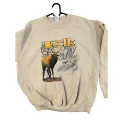 VTG Elk Wildlife Graphic Sweatshirt Mens XL Tan Good Delta Sleeve Hit Pullover