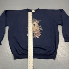 Vintage Garden Bird Nature Crewneck Sweatshirt Blue Lg VTG 90s Cute Fall Spring