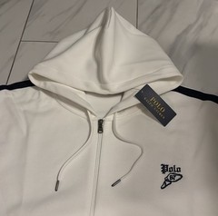 Polo Ralph Lauren Big and Tall Men’s Double Knit Hoodie White Navy Blue $168 New