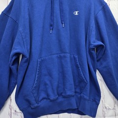 Champion Sweatshirt Hoodie Pullover Adult Large Blue Cotton Polyester Stitched