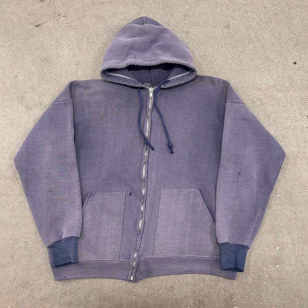 Vtg 60s Full Zip Split Pocket Faded Purple Plum Hoodie Sweatshirt Grunge True
