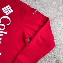 Columbia Sweatshirt Men Large Red Trek Crewneck Pullover Spellout Logo Mountain