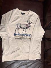Banana Republic Men’s Sz L Lightweight Moose Crewneck Sweatshirt Cream