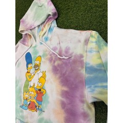The Simpsons Tie Dye Hoodie Pastel Family Graphic Sweatshirt Mens Large