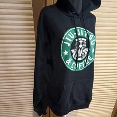 Hanes Black Pullover Hoodie Jiu-Jitsu & Coffee Graphic Print Fleece Size M
