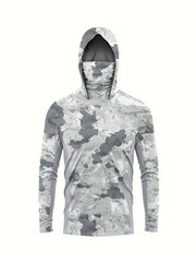 Men Long Sleeve Fishing Hoodie Mask Anti-UV Sun Protection Clothes Fish Shirt