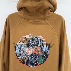 BURLEBO Men’s Midweight Fleece Hoodie Sweatshirt XL Light Brown Duck Hunting Dog