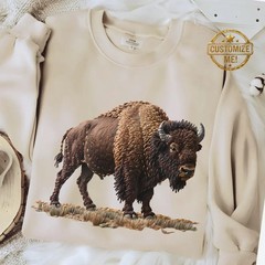 Bison Sweatshirt Boho Buffalo Wildlife Animal Nature Graphic Printed