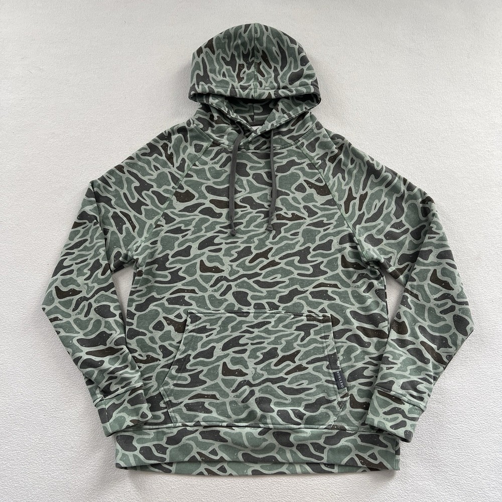 Burlebo Men Green Duck Camo Print Hunting Pullover Fleece Hoodie Sweatshirt M