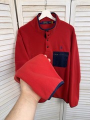 Polo Ralph Lauren L Red Navy Fleece Pullover Sweatshirt Snap Mock Neck Chest Po…