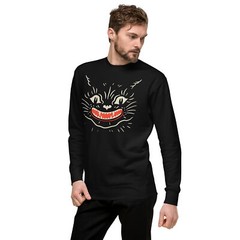 VINTAGE HALLOWEEN CAT – SWEATSHIRT Premium Unisex Fall Spooky Fun C@@L