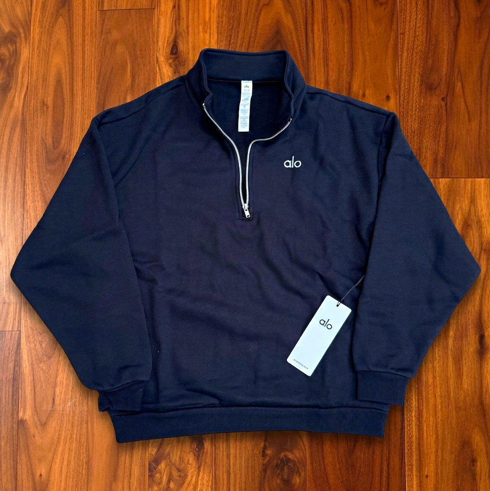 Alo Men’s Black 1/4 Zip Mock Neck Pullover Sweatshirt Logo Size XL