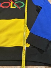Polo Ralph Lauren Men Color Block Hoodie Navy Blue Yellow Pocket Size Large
