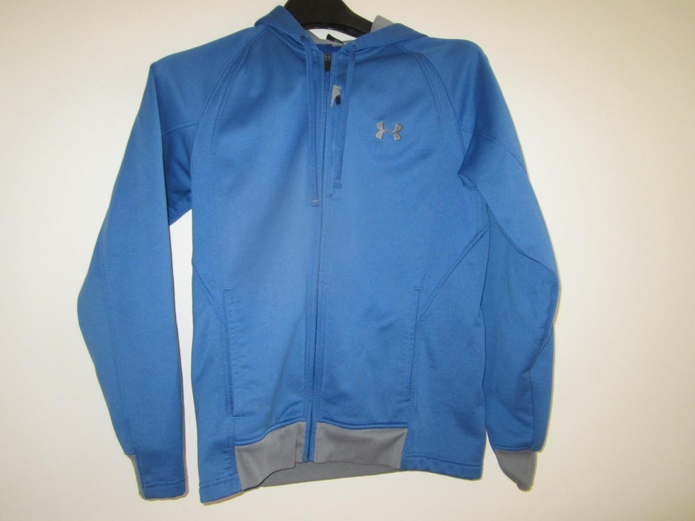 Under Armour Mens Hoodie Blue Gray Full Zip Up Zip Mobile Pocket Sz SM Pre Owned