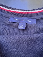Tommy Hilfiger Mens Pullover Sweatshirt Size L Large Navy Blue Red White Trim
