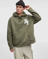 Mode of One Mens Long Sleeve Oversized NY Hoodie in Wild Ivy Size M