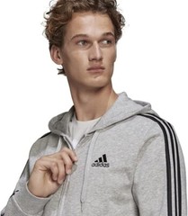 Adidas Men’s Essentials French Terry 3-Stripes full-zip Hoodie Small Gray
