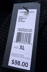 Kenneth Cole New York Mesh Full Zip Hoodie XL Black 100% Cotton NEW NWT
