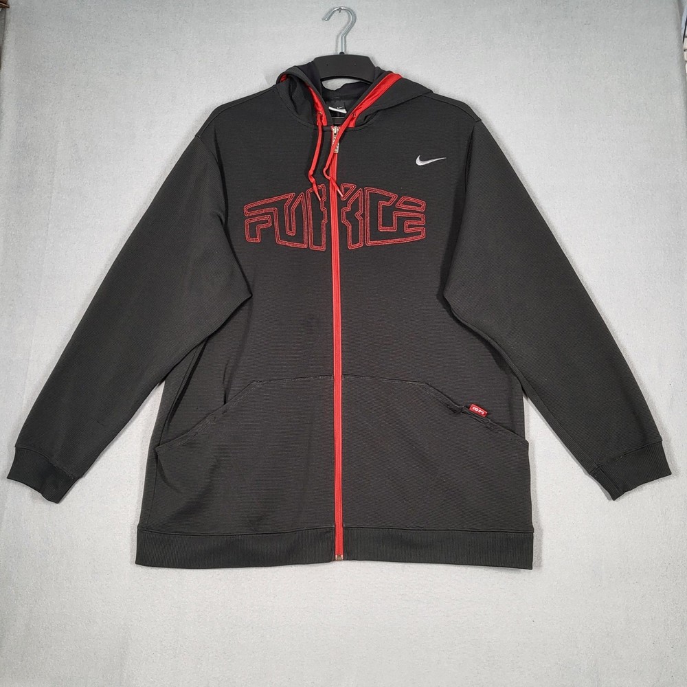 Nike Force Hoodie Men’s L Black Red Full Zip Long Sleeve 100% Polyester Athletic