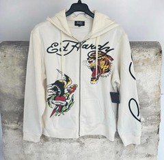 Ed Hardy Men’s Full Zip Front Hoodie Graphic Print Tiger Ivory Hood Death NWT