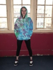 Blue Purple Green scrunch festival tie dye HOODIE top men’s summer size XS-5XL