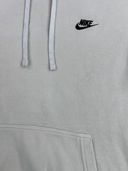 Nike Hoodie Mens Large White Fleece Pullover Swoosh Logo Kangaroo Sweatshirt