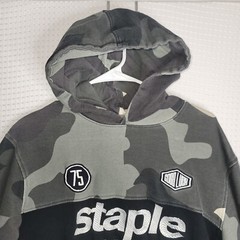 EUC STAPLE Camo Hoodie Size M Logo GOOD LUCK FEAR NONE POSTIVE SOCIAL CONTAGION