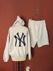 Fear of God Essentials NY Yankees Pinstripe Hoodie & Shorts Set Heather Gray