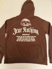 CULA Men Large Hoodie Brown Fear Nothing Psalm 91 Christian Winter Bible Top NEW
