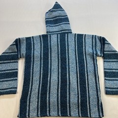 Mexican Baja Hoodie Drug Rug Blue/White/Black, Size Small, Pockets Men’s/Women’s