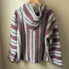 Vintage 90s Baja Boho Hoodie Men’s XXL Striped Made In Mexico Grunge Surf