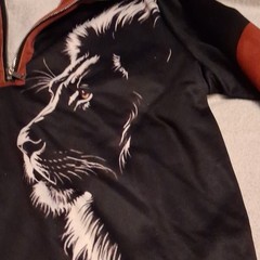 Men’s Black 1/4 Zip Lion Graphic Mock Neck Sweatshirt L Orange/White