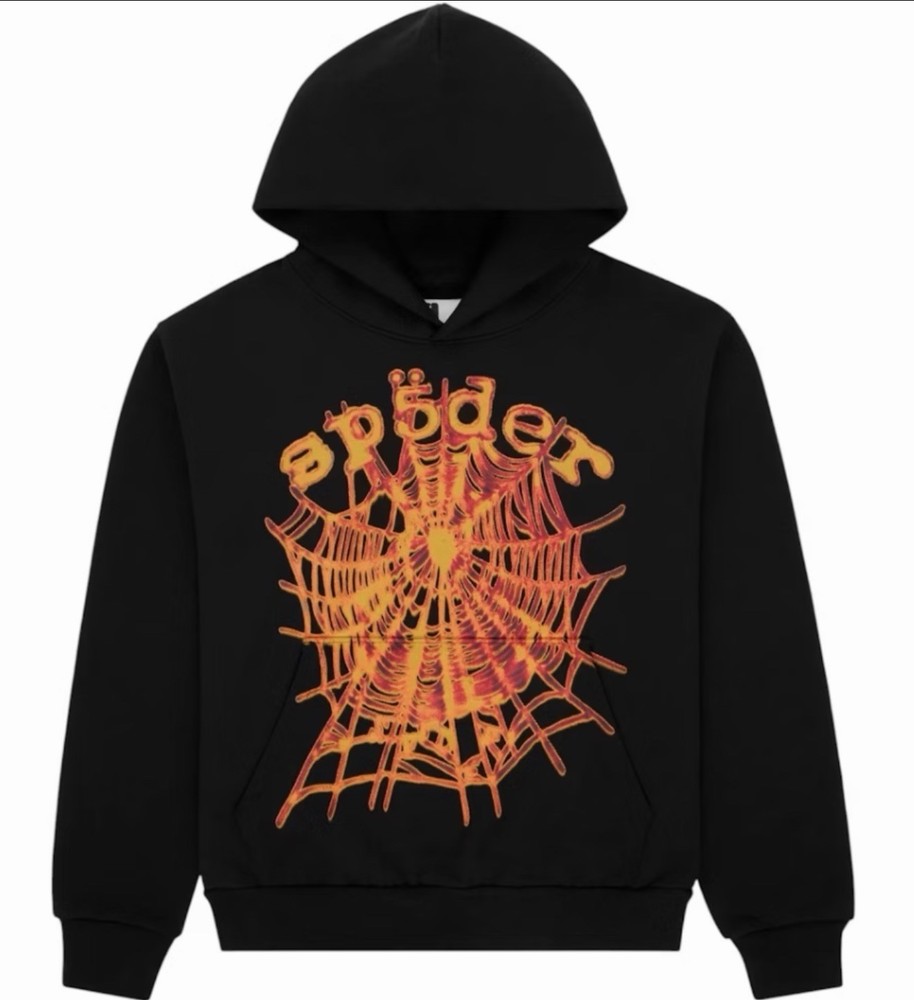 sp5der Men’s Black Pullover Hoodie M Spider Web Logo Graphic Pockets