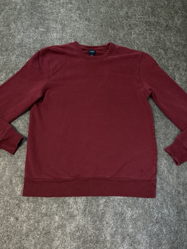 J.Crew Sweatshirt Mens L Burgundy Garment Dyed French Terry Crewneck Pullover