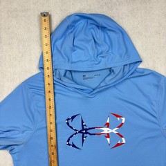 Under Armour Shirt Mens Large Blue Freedom Iso Chill Fish Hook Flag Hoodie Sun