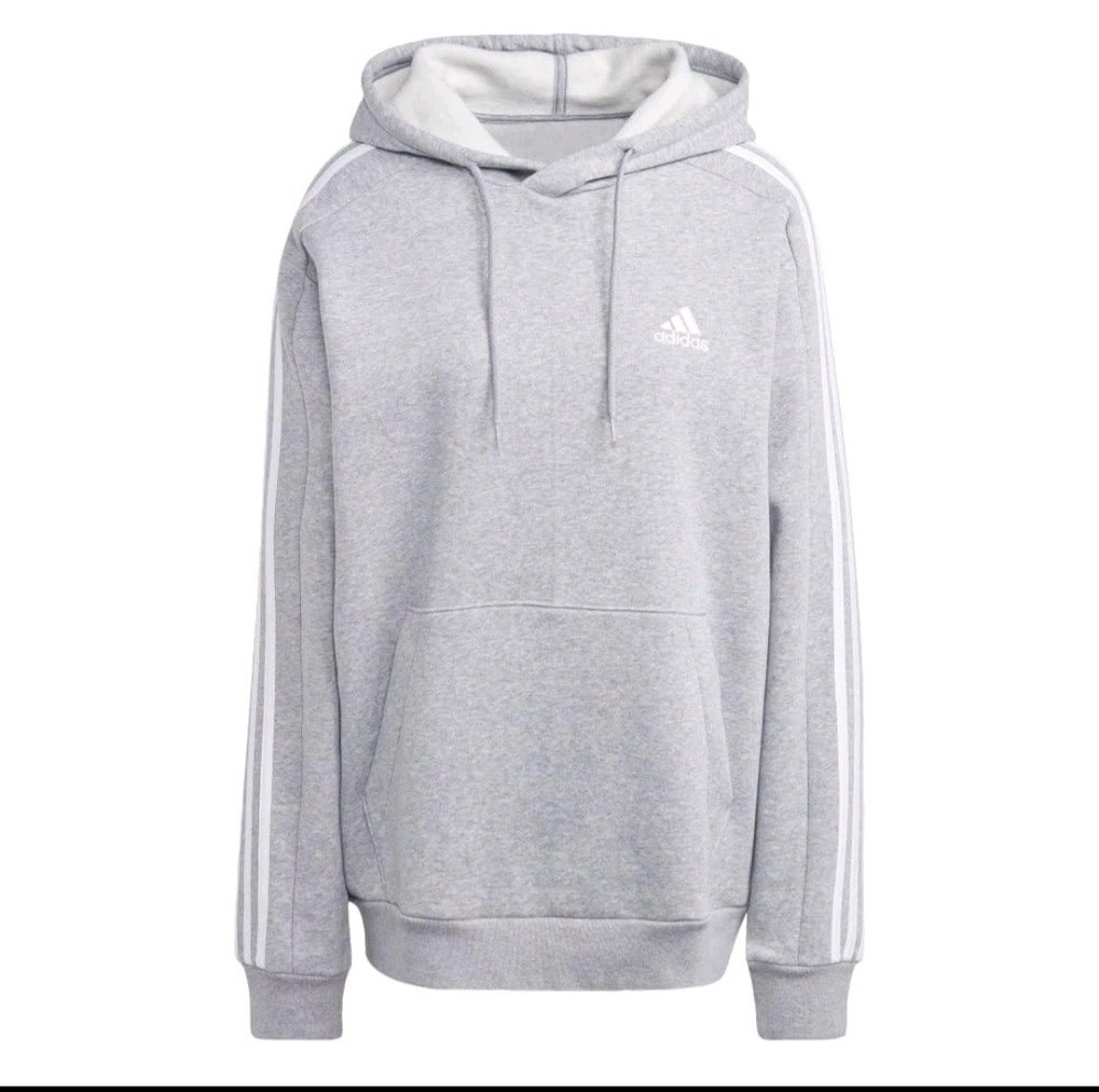 adidas Men’s Essentials Fleece 3-stripes Hoodie, Medium Grey Heather, Small