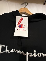 Champion Powerblend Hoodie Full Script Logo Black Size XS