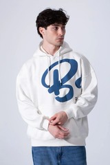 Men’s Beige Pullover Hoodie Graphic Logo Sweatshirt Casual Streetwear Kangaroo