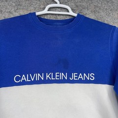 Calvin Klein Jeans Sweatshirt Mens Small Blue White Colorblock Logo Fleece
