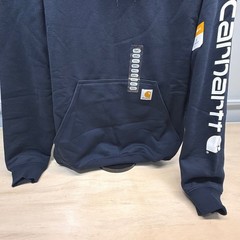 NEW! Carhartt Mens Small Loose Fit Midweight Logo Sleeve Hoodie Navy Blue K288