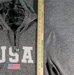 USA Embroidered Flag Logo Drawstring Pullover Hoodie Mens Medium Patriotic Gray
