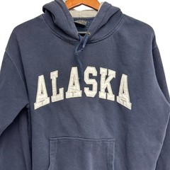 Vintage 90’s ALASKA Appliqué Block Letter Hooded Sweatshirt 47″ Chest Fleece