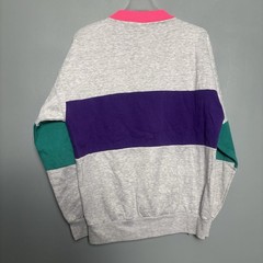 Vintage 80s Color Block Green Gray Pink Sweatshirt Purple Medium 90’s Fresh Crew
