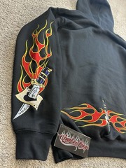 Sapphire Lounge Embroidered Hoodie Men’s L Pullover Flame Gamble Cards Knifes