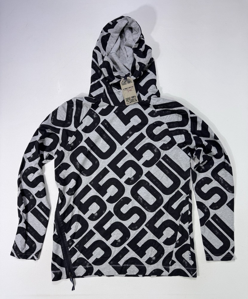 Triple Five Soul 555 Size Medium NWT Hoodie Sweatshirt Grey Black Logo AOP