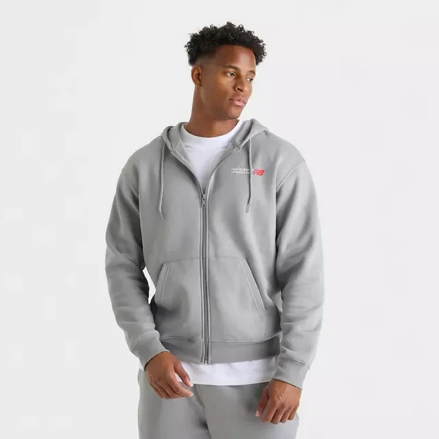New Balance Athletics Flying NB Logo Full-Zip Mens Hoodie Gray Small NWT