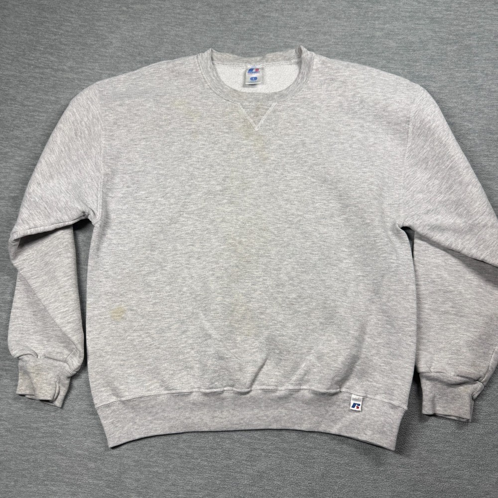 Russell Athletic Sweatshirt Mens Large Gray Blank Plain Crewneck Fleece Pullover