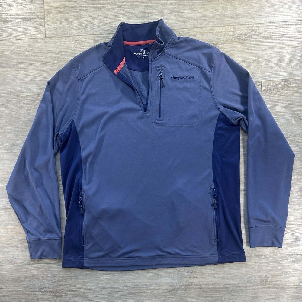 Vineyard Vines Pullover Mens M Blue Quarter Zip Performance 100% Polyester