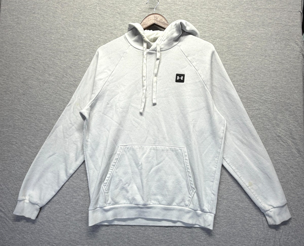 Under Armour Rival Fleece Hoodie Mens M White Athletic Gym Training Loose Fit